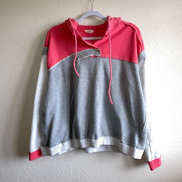 easel Tops Easel Coral And Grey Hooded Sweatshirt Top Poshmark
